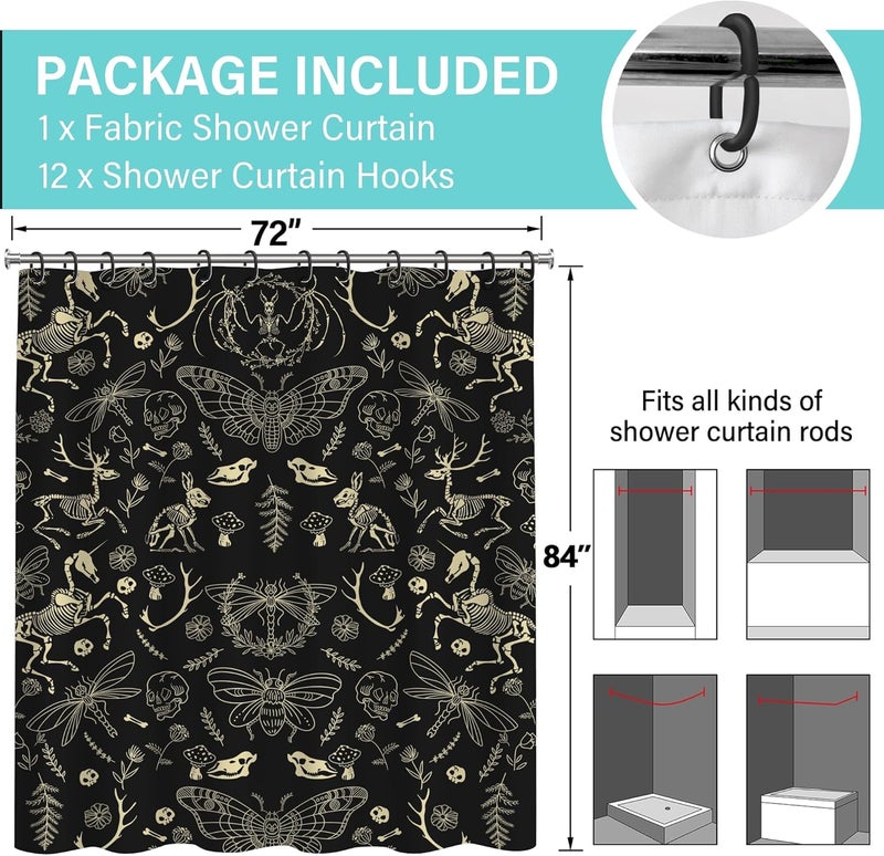 TSLOVER Black and Gold Skull Shower Curtain – 72x84 Extra Long Gothic Bathroom Curtain, Funny Western Skeleton Bath Decor, Waterproof Fabric Shower Curtains for Men & Women - Image 2